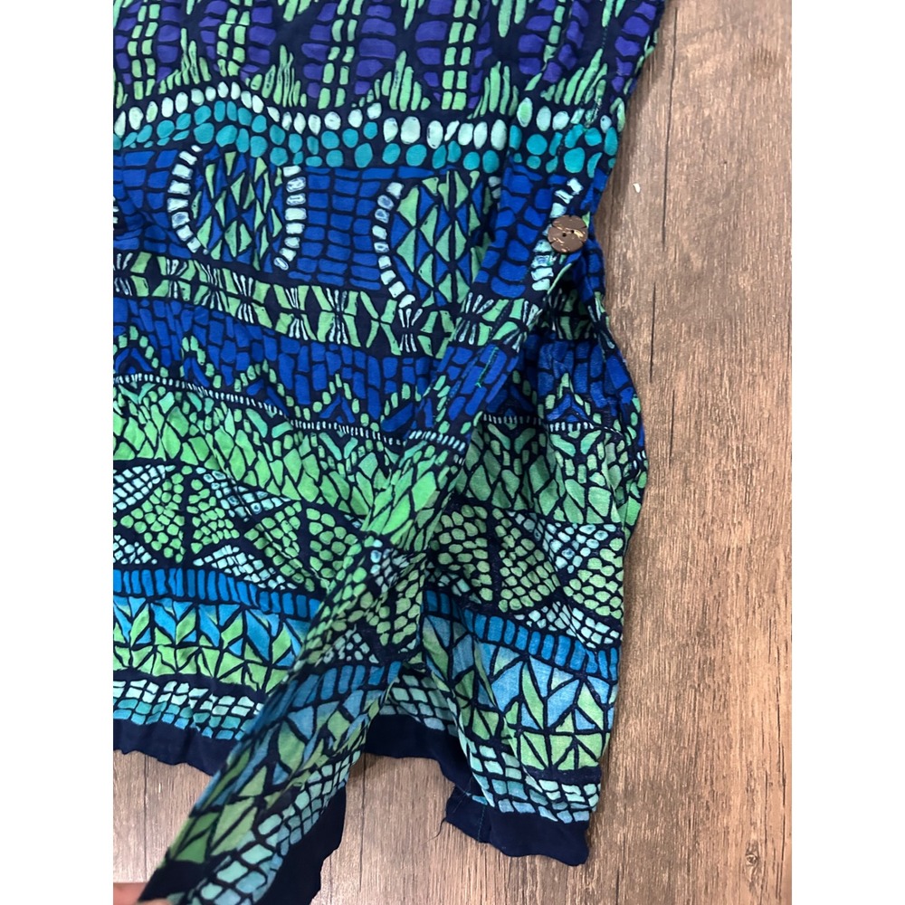 VTG Madison Leigh Blue Green Geometric¹ Tribal Print Sleeveless Maxi Dress 6 - Picture 4 of 4
